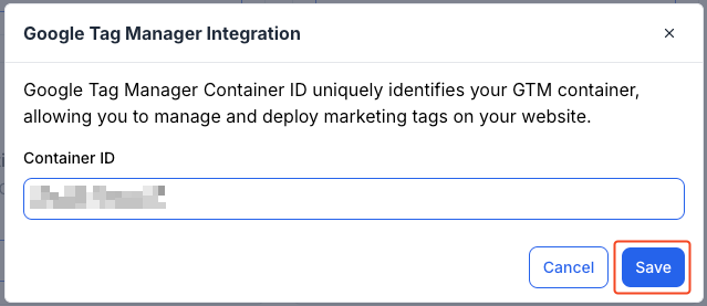 This image is a screenshot of Klasio Google Tag Manager Modal pop up with the Save button in highlight.