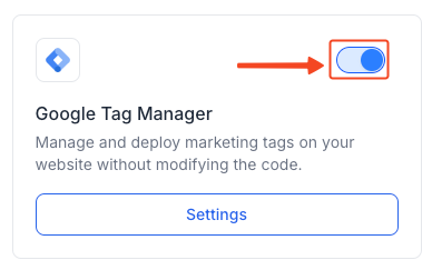 This image is a screenshot of Klasio Google Tag Manager widget with the toggle button in highlight.