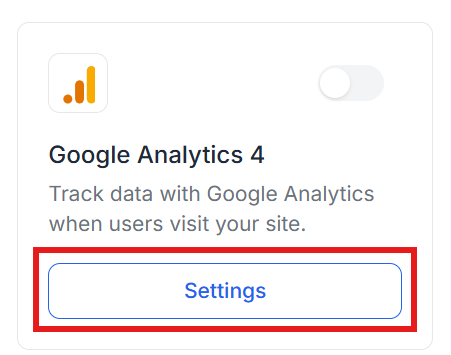 This image is a screenshot of Klasio Google Analytics 4 Modal with the Settings button in highlight.