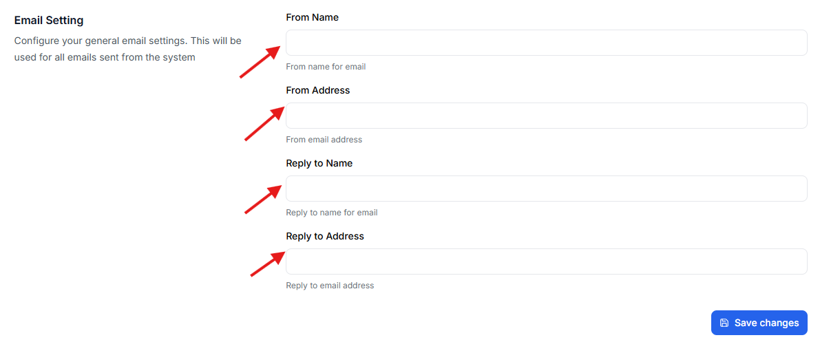 This image is a screenshot of Klasio Settings menu with the Email Settings Section from the General tab in highlight.