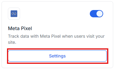 This image is a screenshot of Klasio Meta Pixel Modal with the Settings button in highlight.