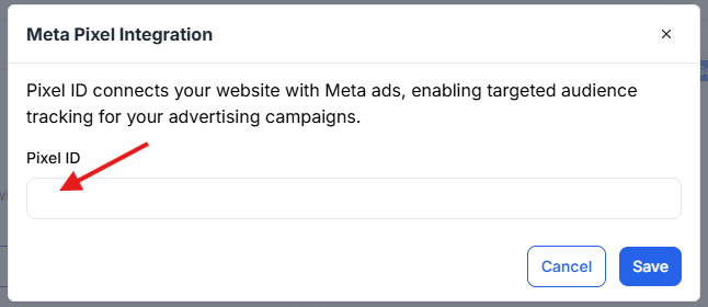 This image is a screenshot of Klasio Google Analytics 4 Modal pop up with the option to insert Meta Pixel ID in highlight.