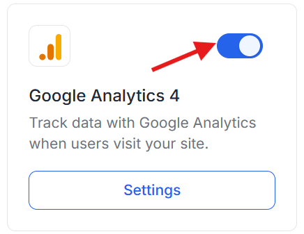 This image is a screenshot of Klasio Google Analytics 4 widget with the toggle button in highlight.