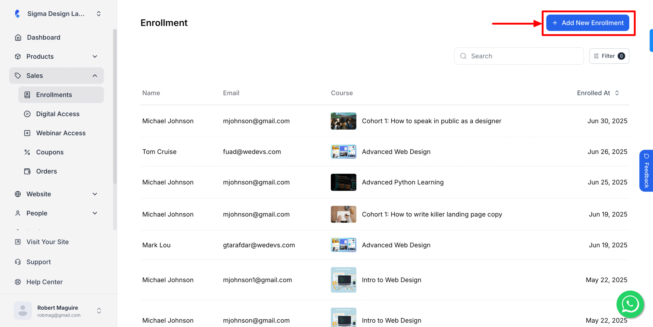 This image is a screenshot of Klasio students enrollment Add New Enrollment in highlight