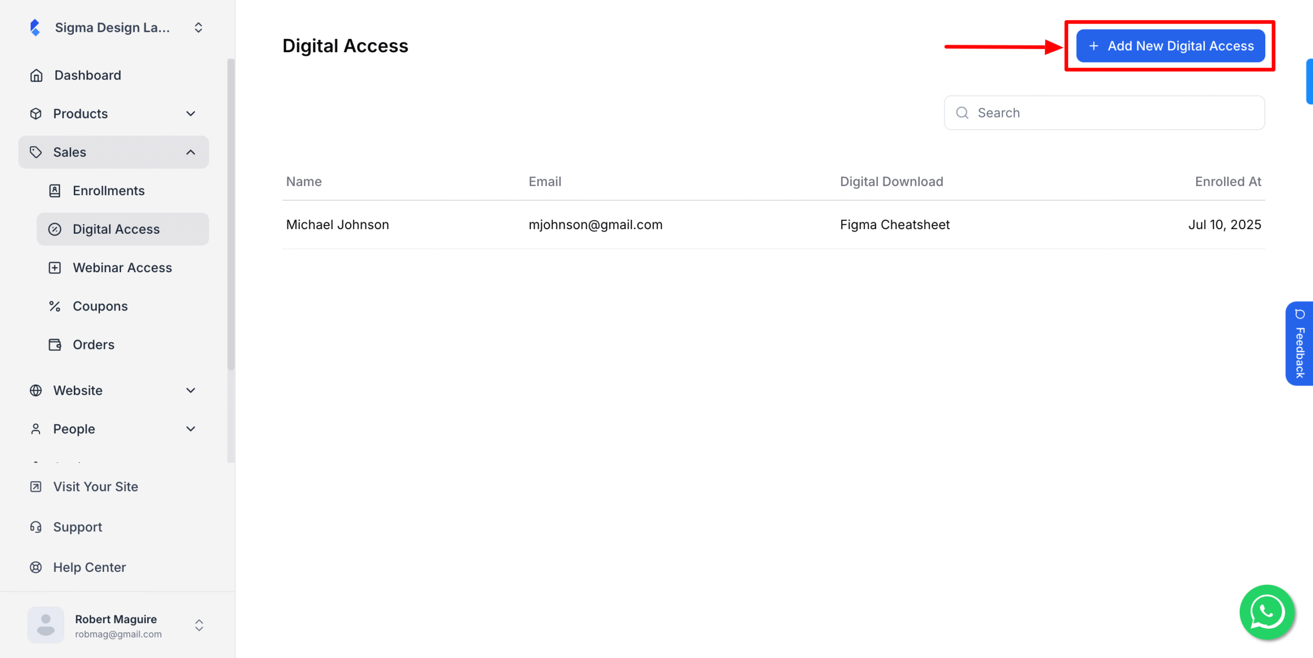 This image is a screenshot of Klasio Digital Access Settings window with the Add New Digital Access button in highlight.