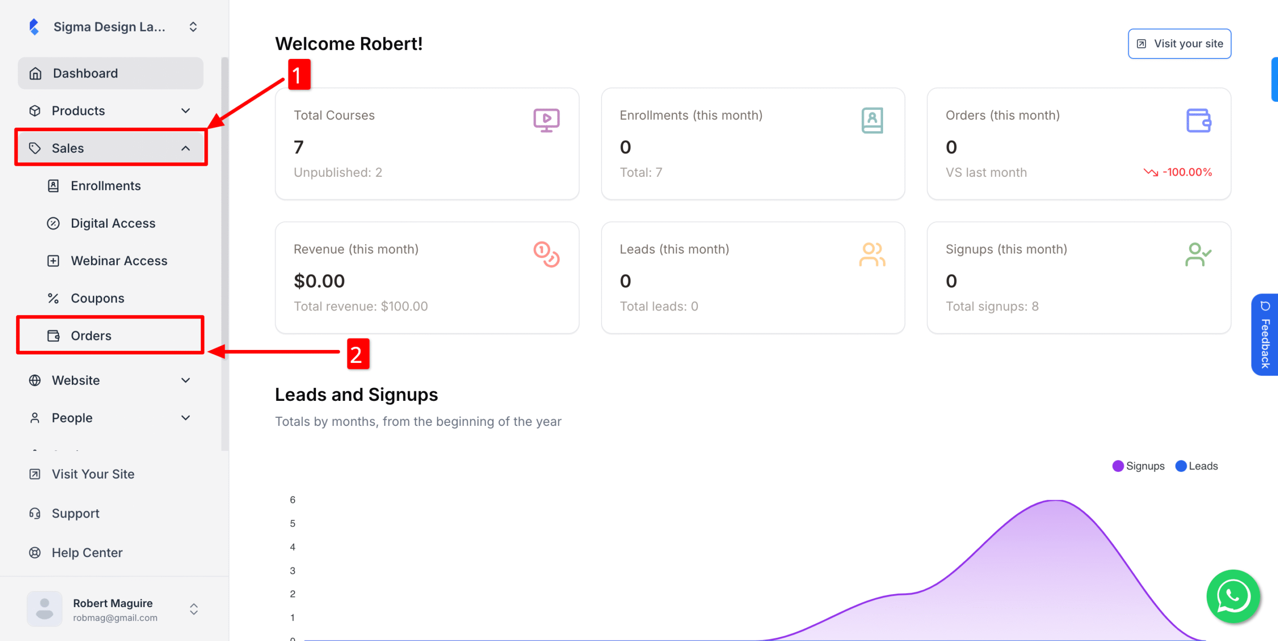 This image is a screenshot of Klasio navigation menu with Orders tab in highlight.