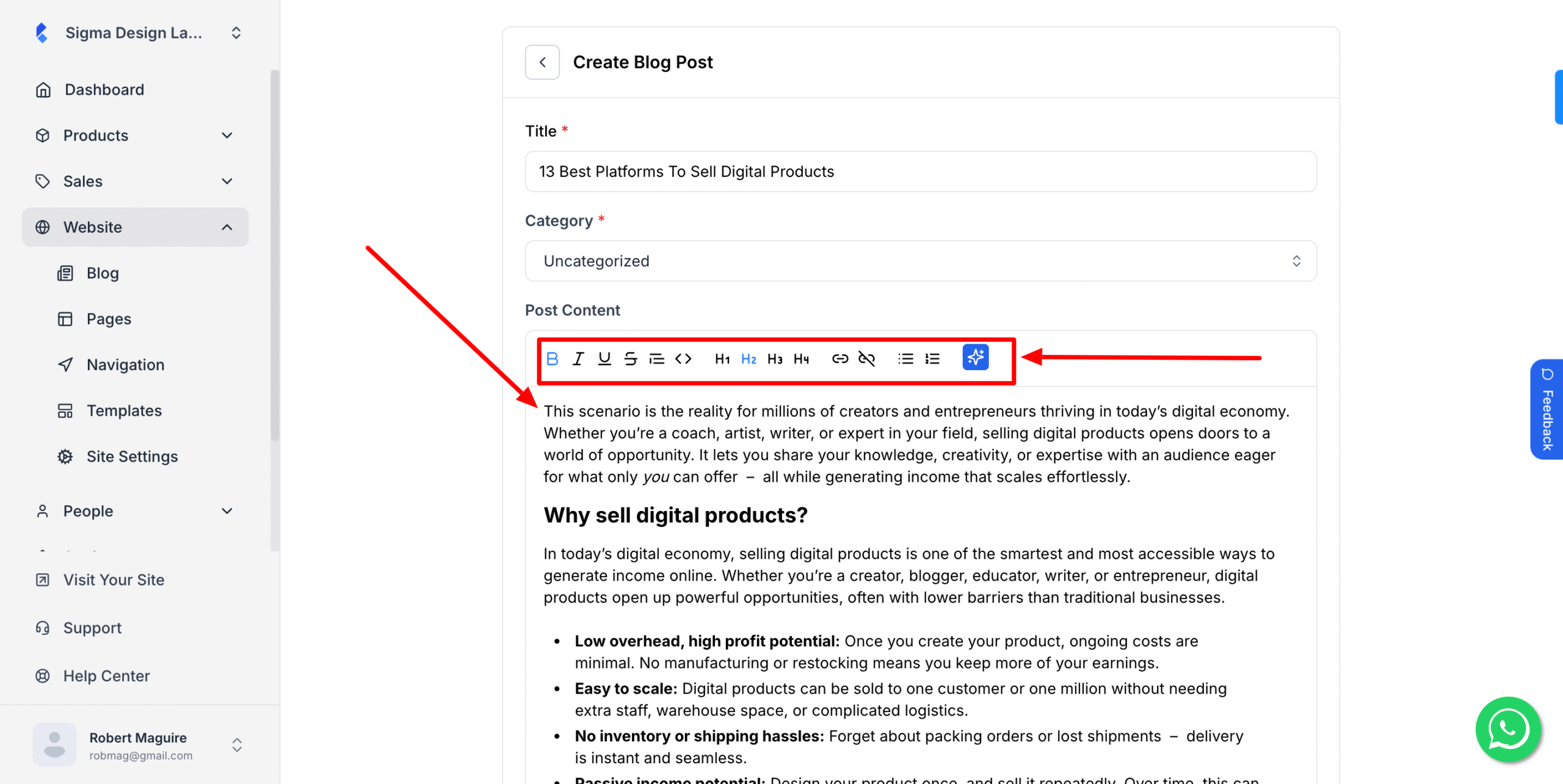 This image is a screenshot of Klasio Blog Post creation window with the Markdown tool in highlight.