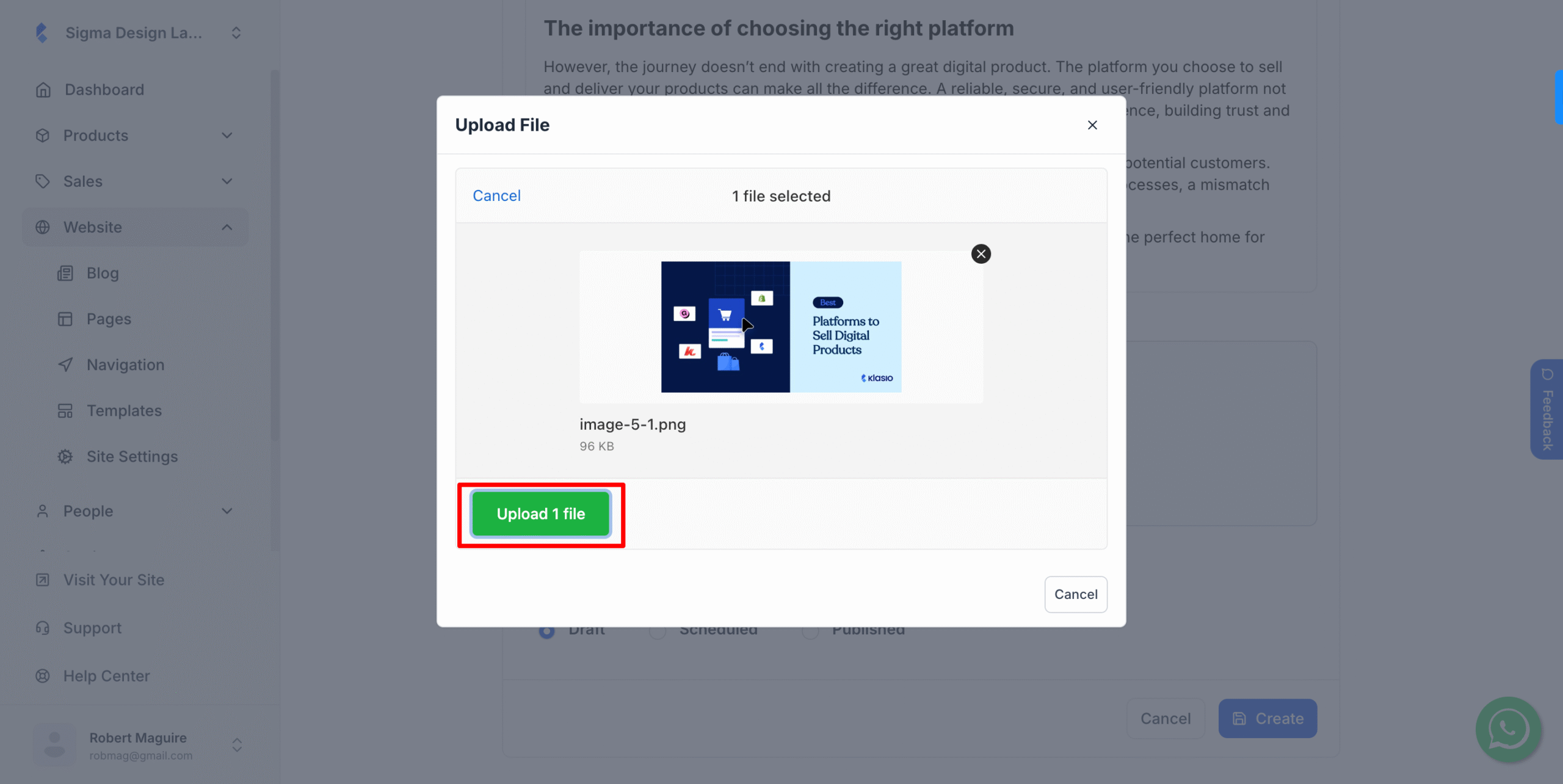 This is a screen shot of Upload image in blog section