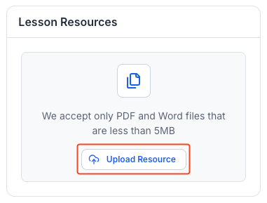 This image is a screenshot of Klasio 
 new lesson creating screen with 'Lesson Resources' in highlight.