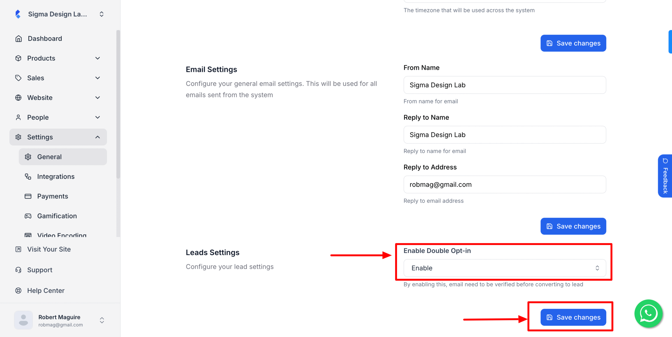 This image is a screenshot of Klasio General tab under Settings menu with the Lead Settings section in highlight.