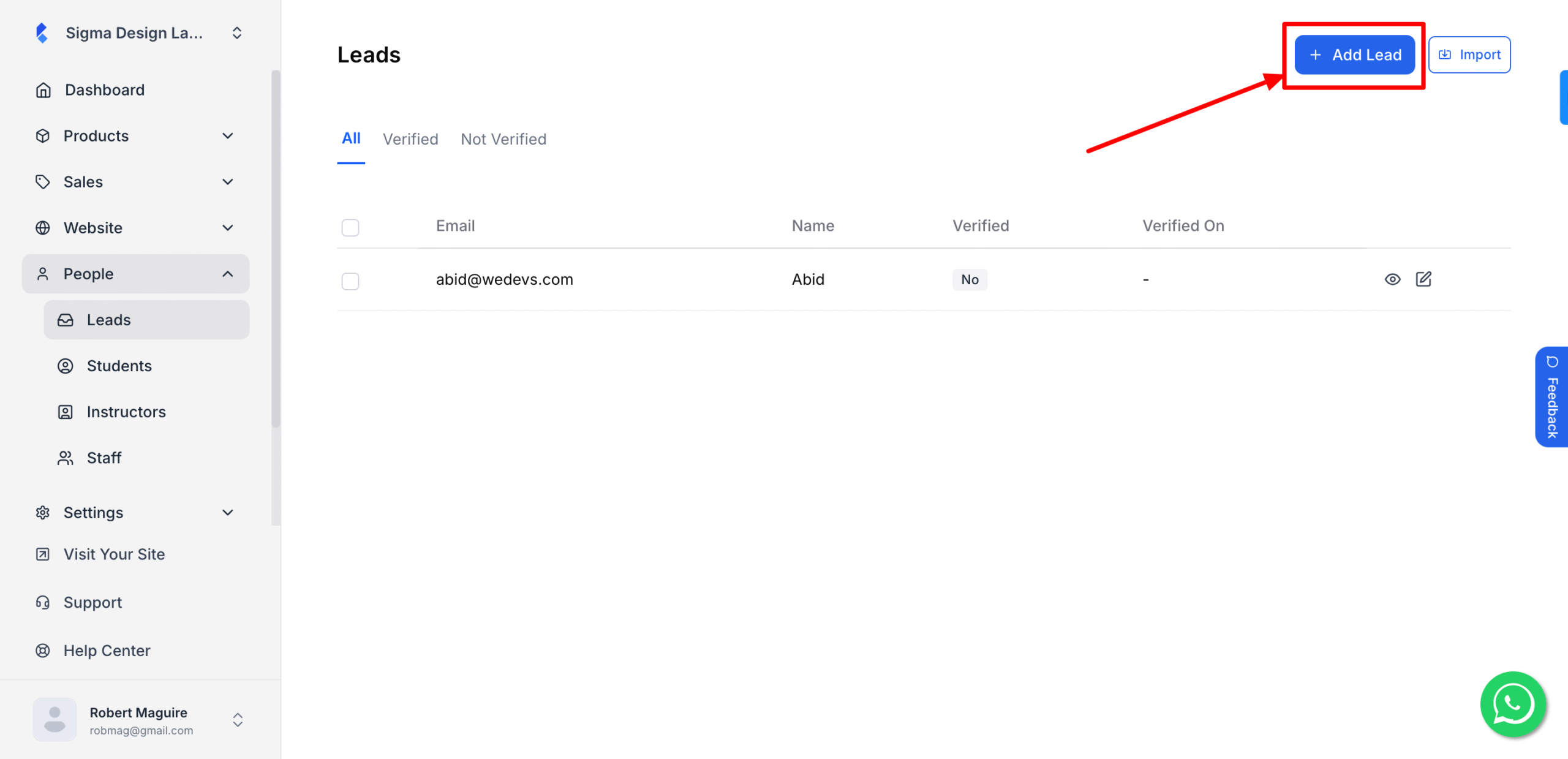add lead button