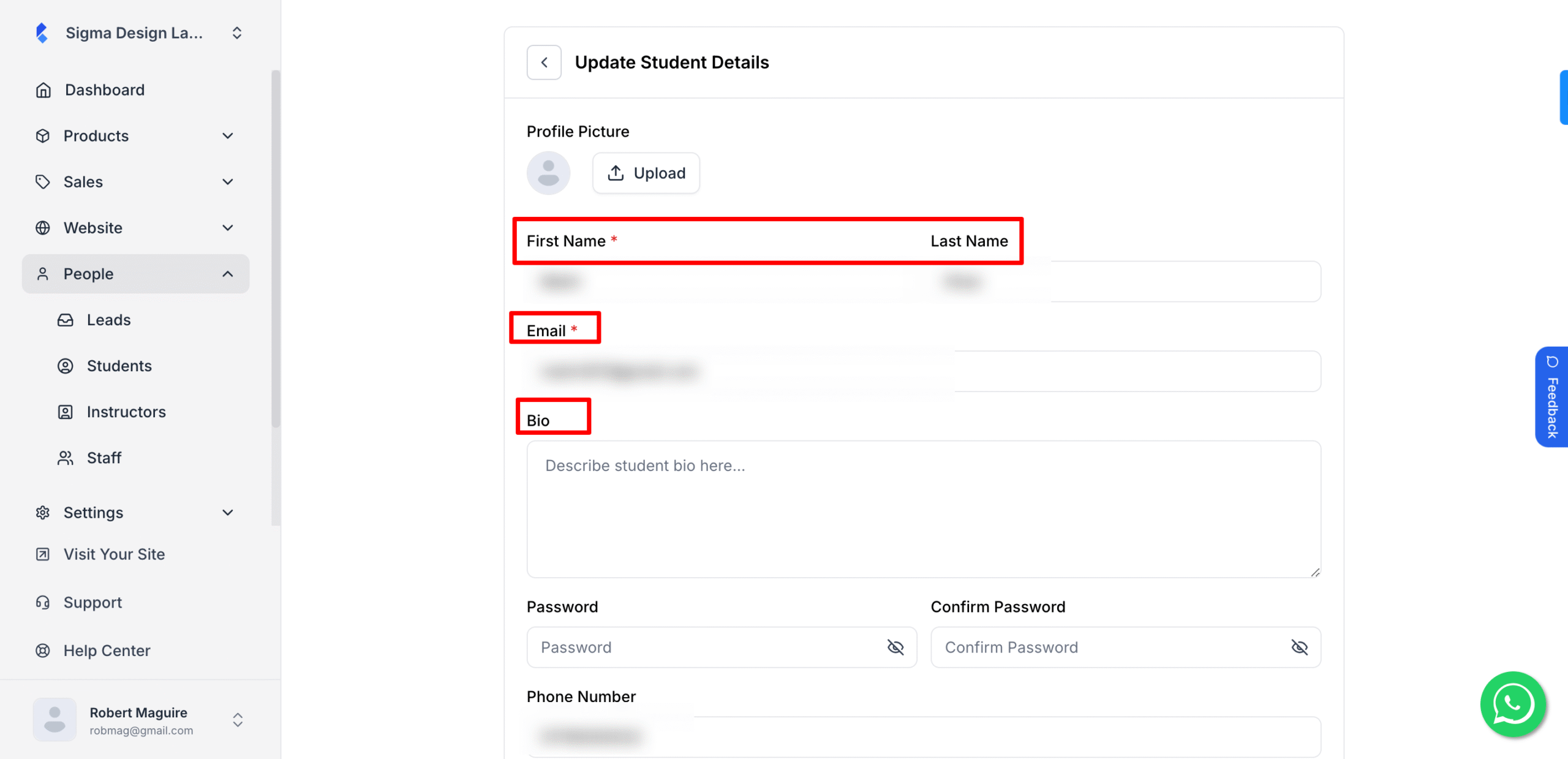 This image is a screenshot of Klasio Student's information form.