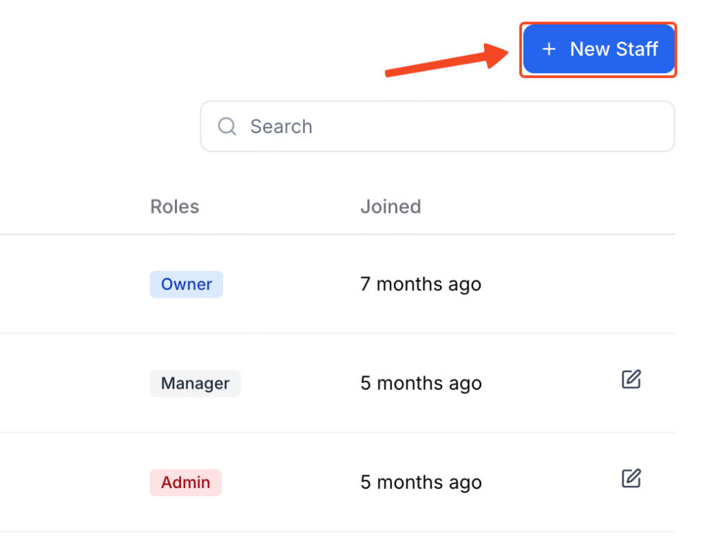 This image is a screenshot of Klasio New Staff profile creation window with the New Staff button in highlight.