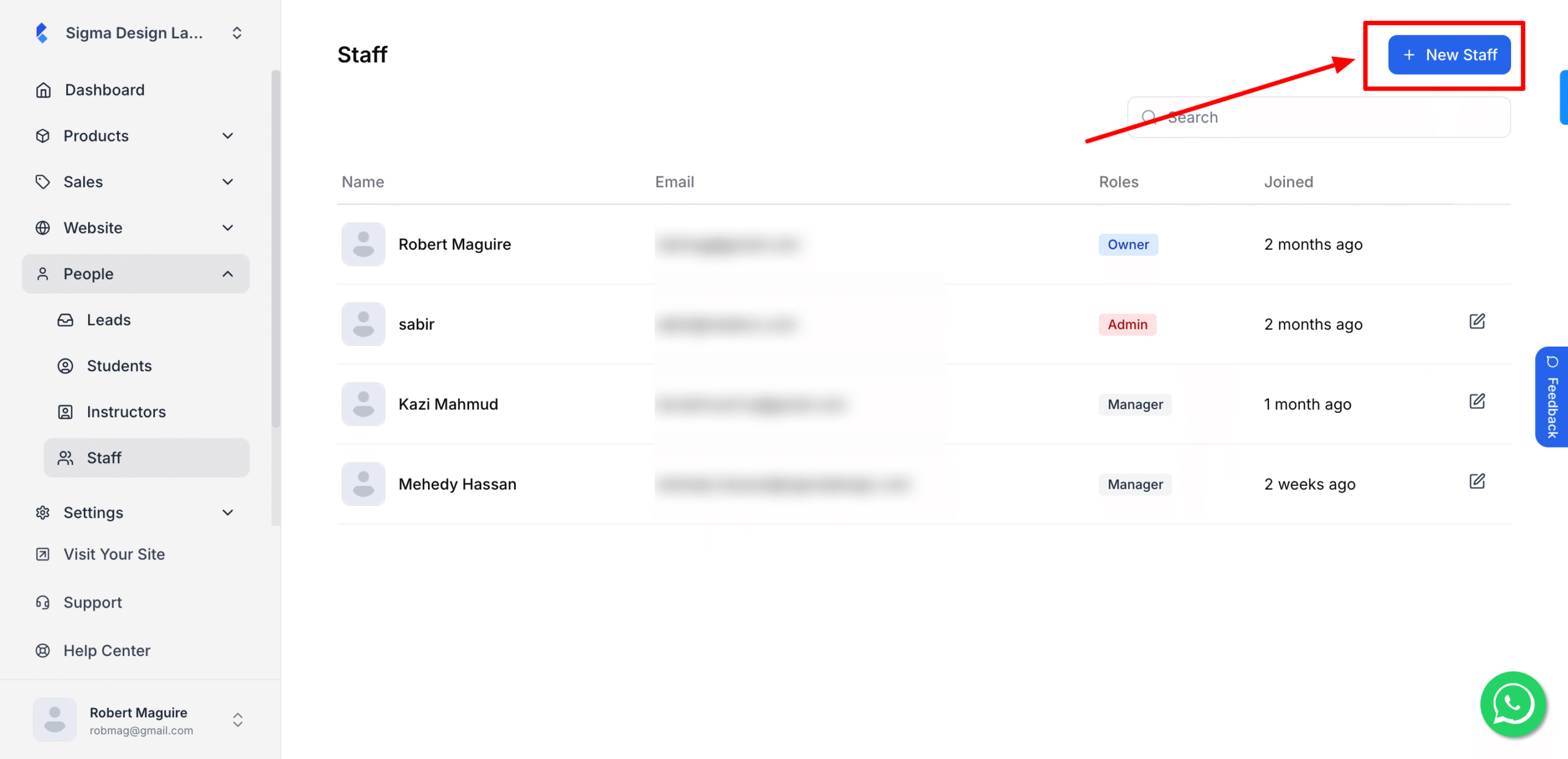 This image is a screenshot of Klasio New Staff profile creation window with the New Staff button in highlight.