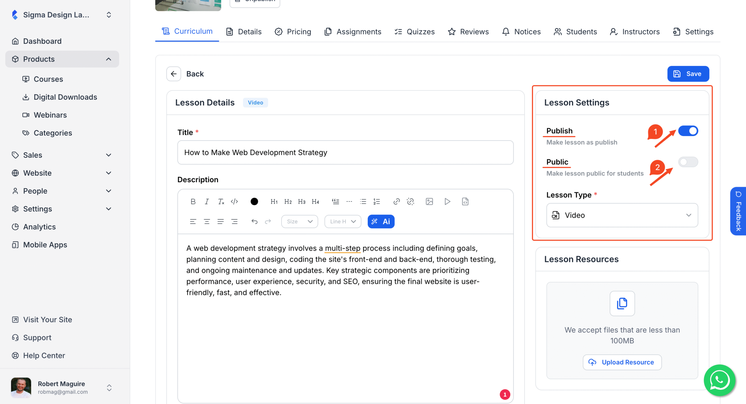 This image is a screenshot of Klasio new lesson creating screen with 'Lesson Settings' in highlight.