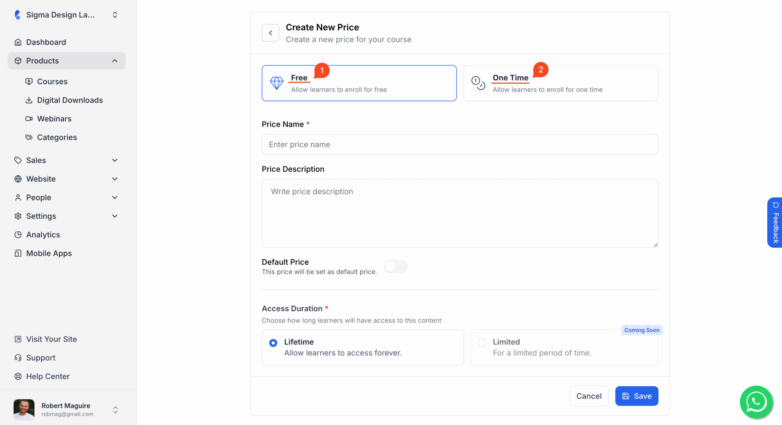 This image contains the screenshot of Klasio course pricing managing option with pricing options in highlight.