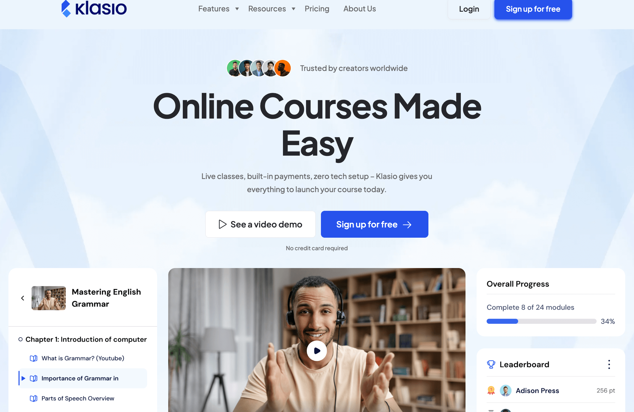 Klasio home page
