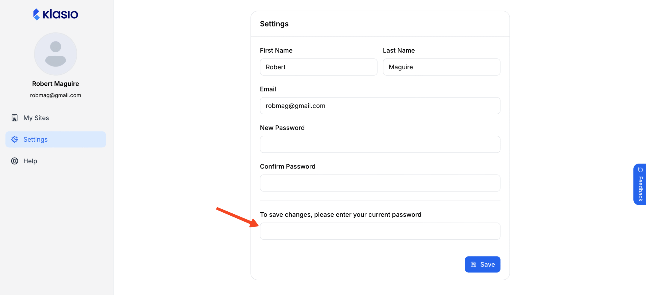 Account Settings window with options to add current password in highlight.