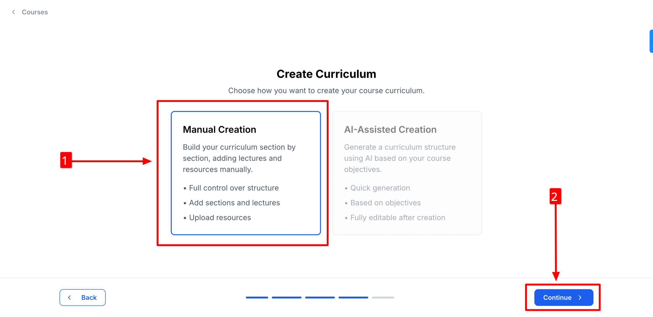 Manual creation of course