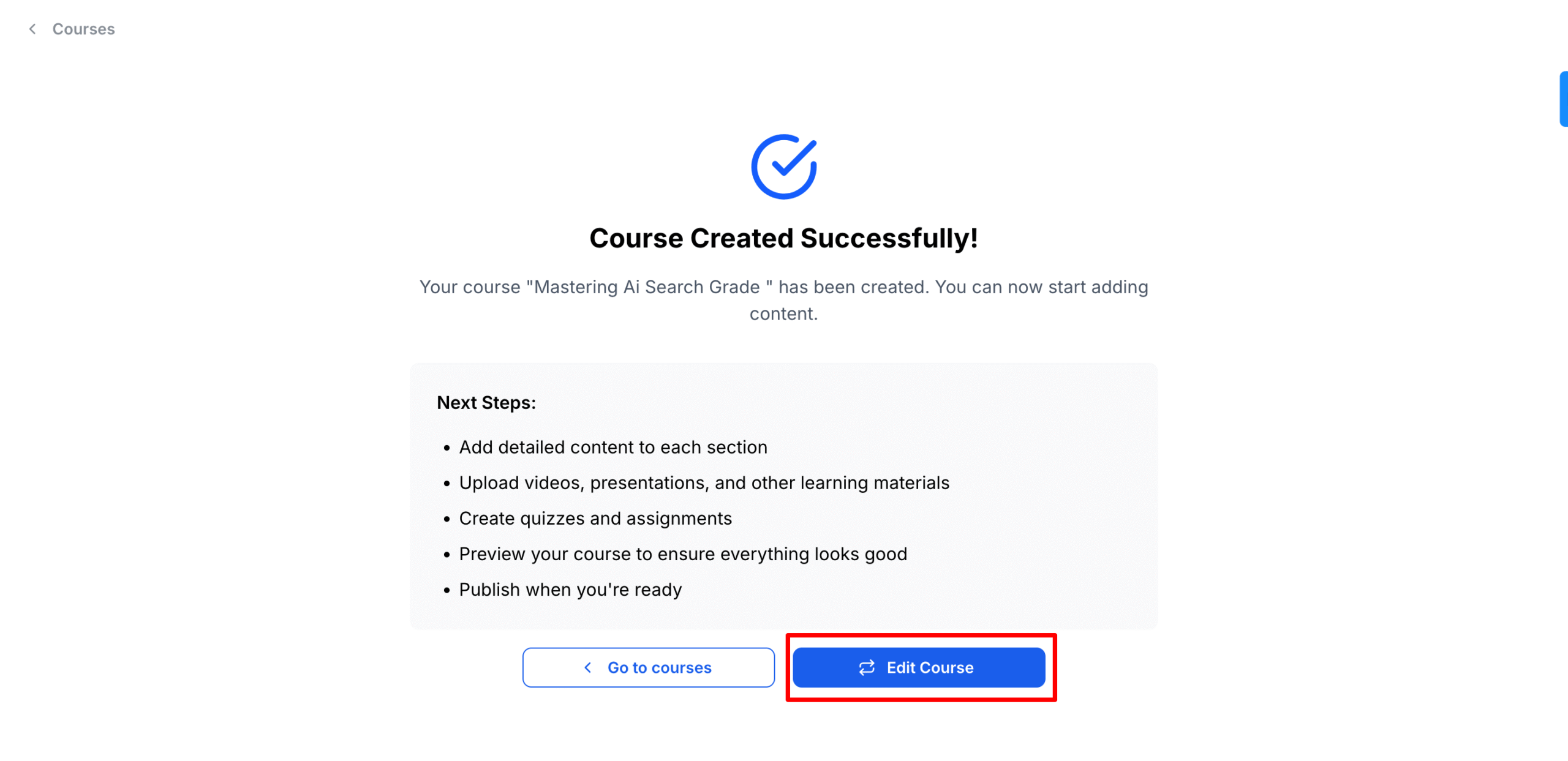 edit courses in live course making in Klasio