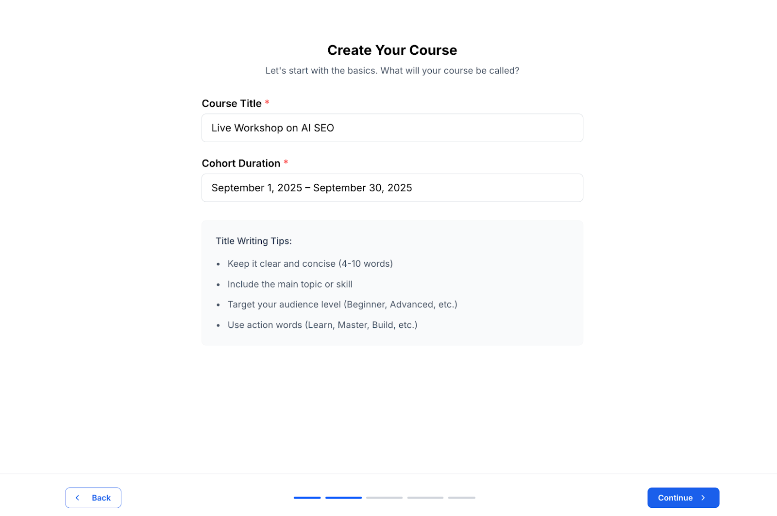 Input course title and duration