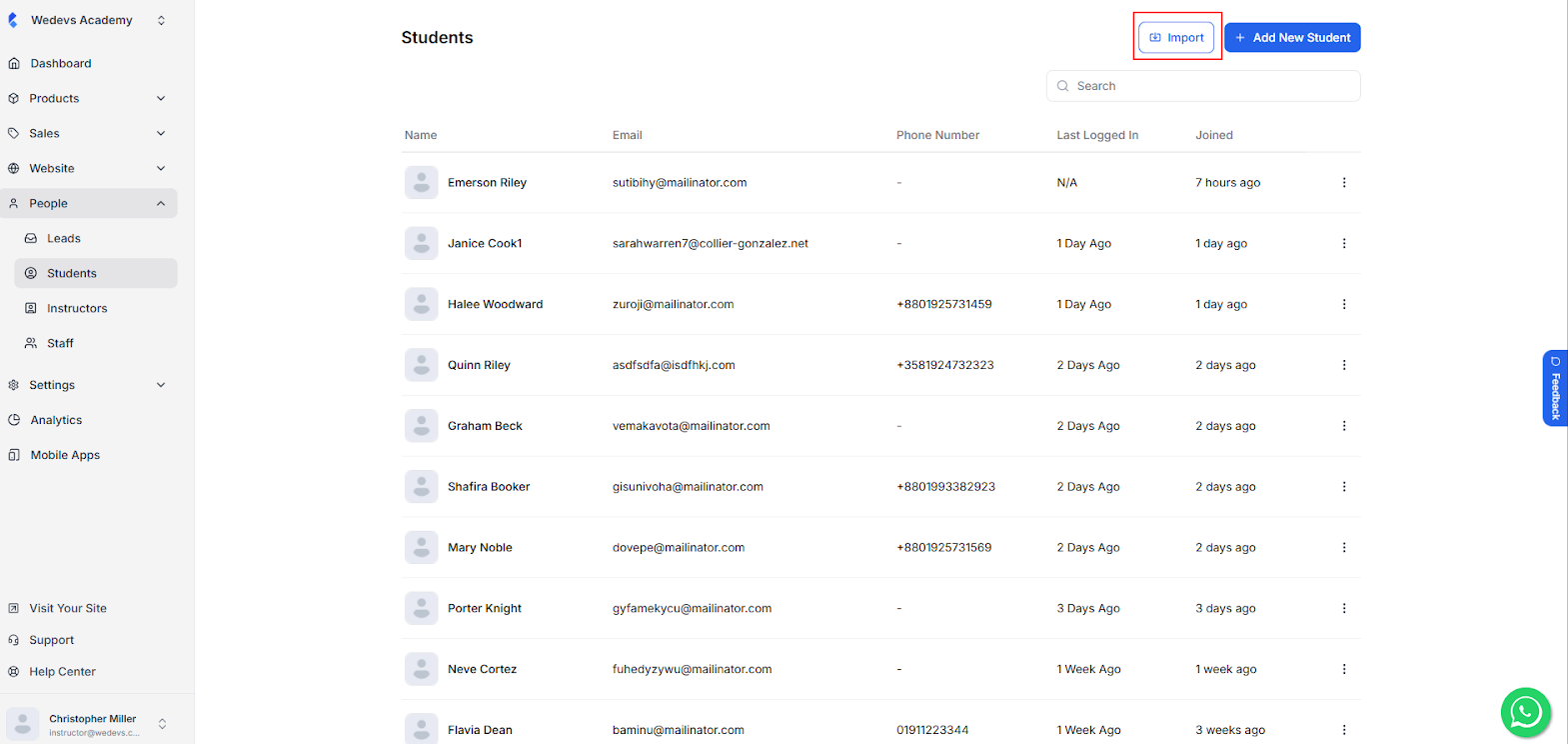 Bulk Student Import