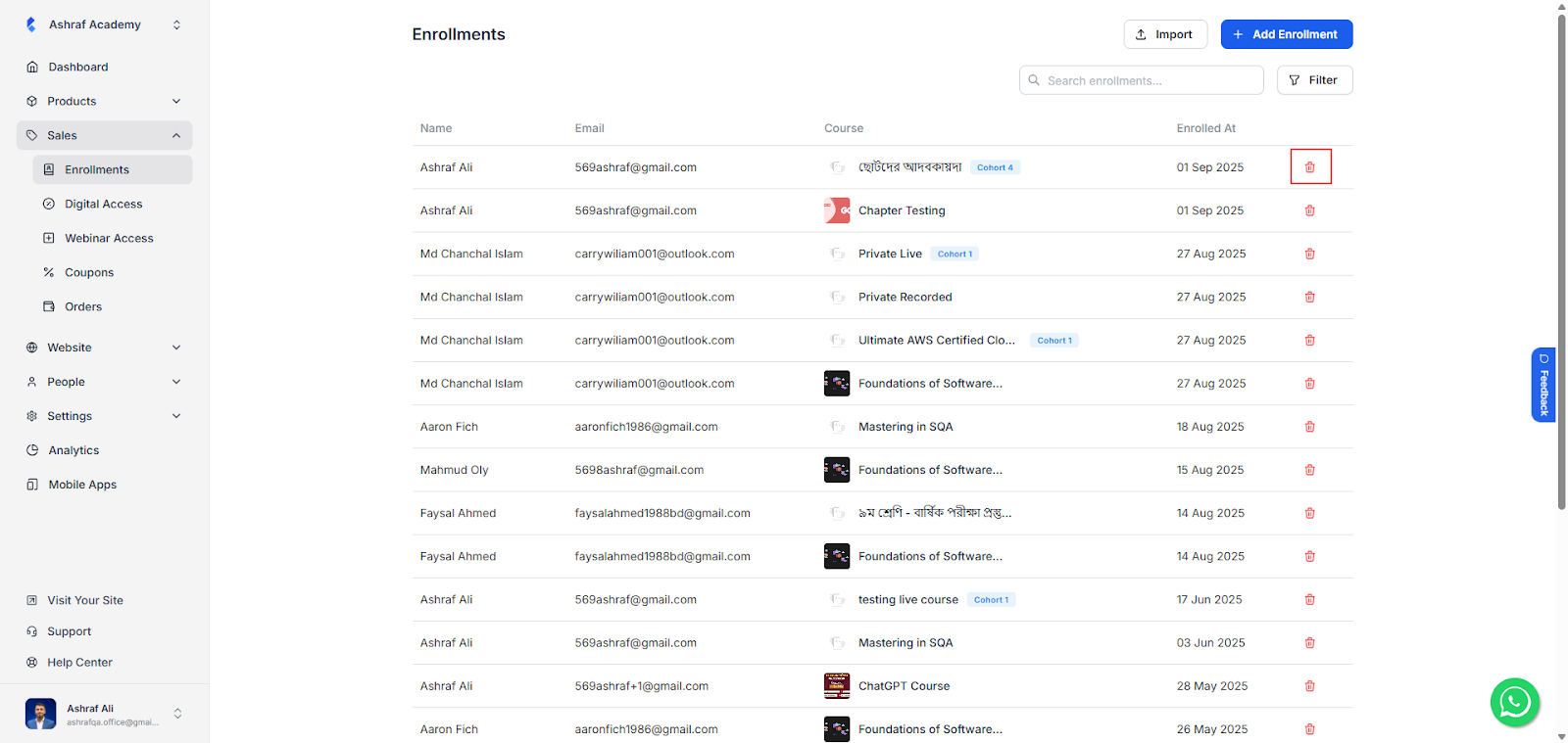Delete Student Enrollments