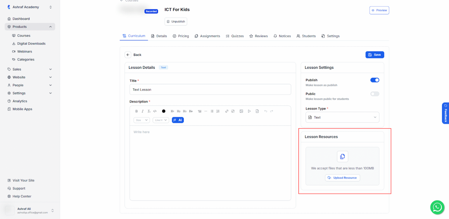 No file  type restrictions in lesson resources