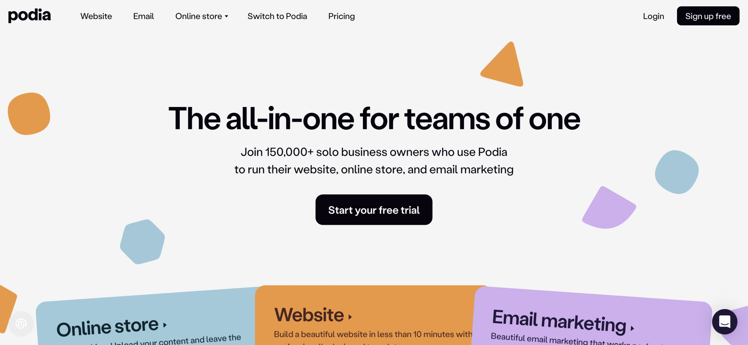 home page of Podia